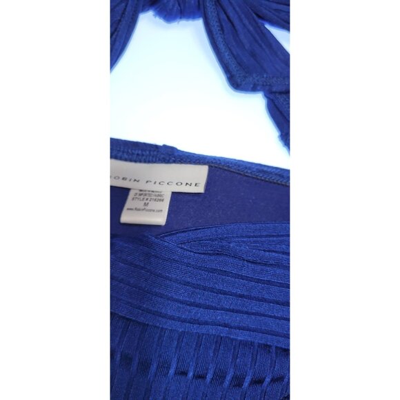 Robin Piccone Bikini Swim Top V-Neck Color Blue Bottom Mid Rise Solid Sz M # 23 - Picture 3 of 9